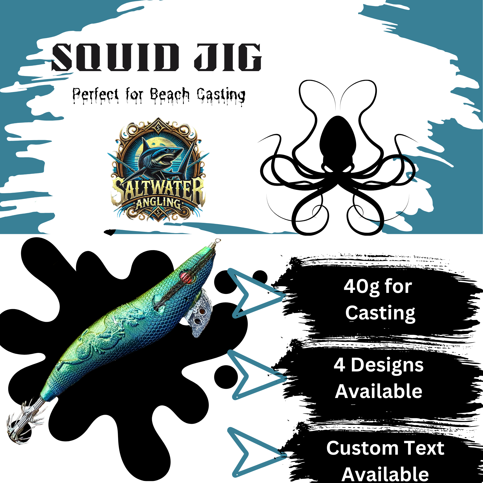 Long-casting squid jig for targeting squid from the beach
